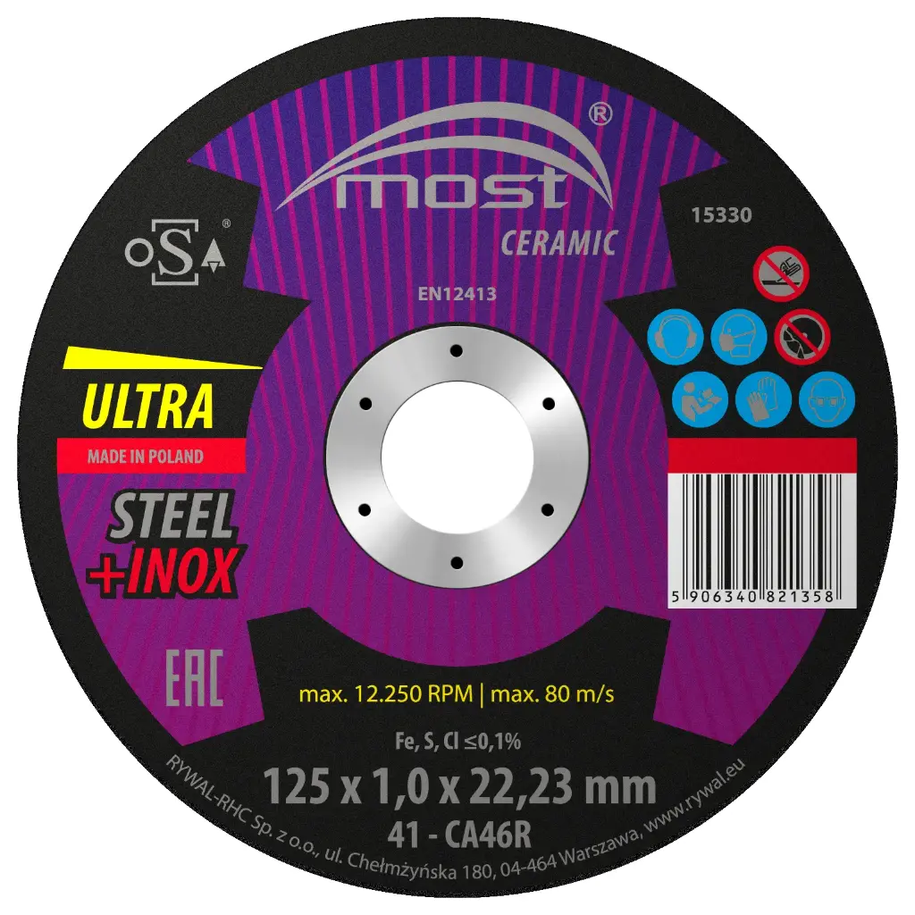 Ceramic Ultra Steel + Inox  Ultra-thin cutting disc-125 x 1,0 x 22    (Type  27)         